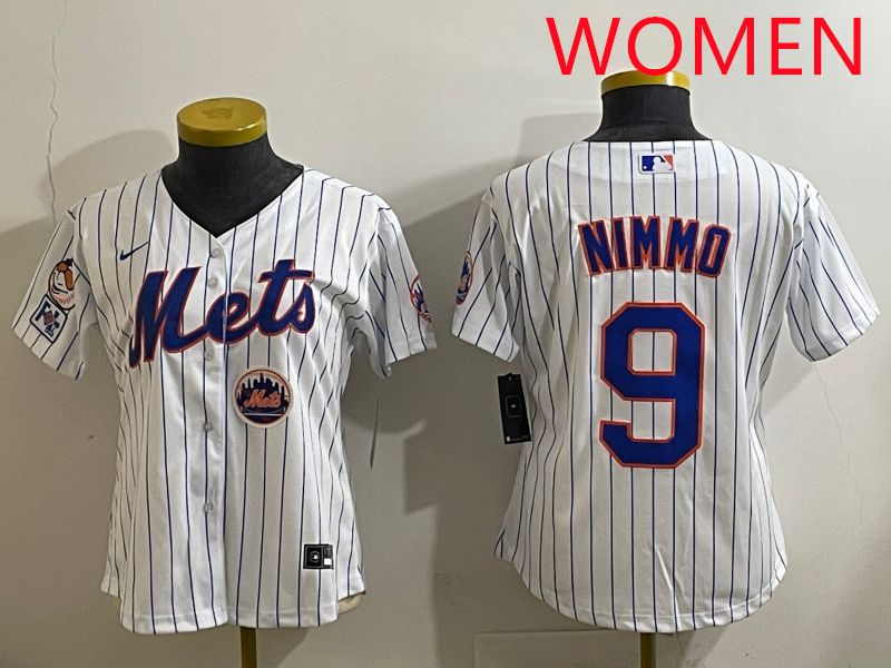 Women 2025 New York Mets #9 Nimmo White Stripe Game Nike MLB Jersey style 6